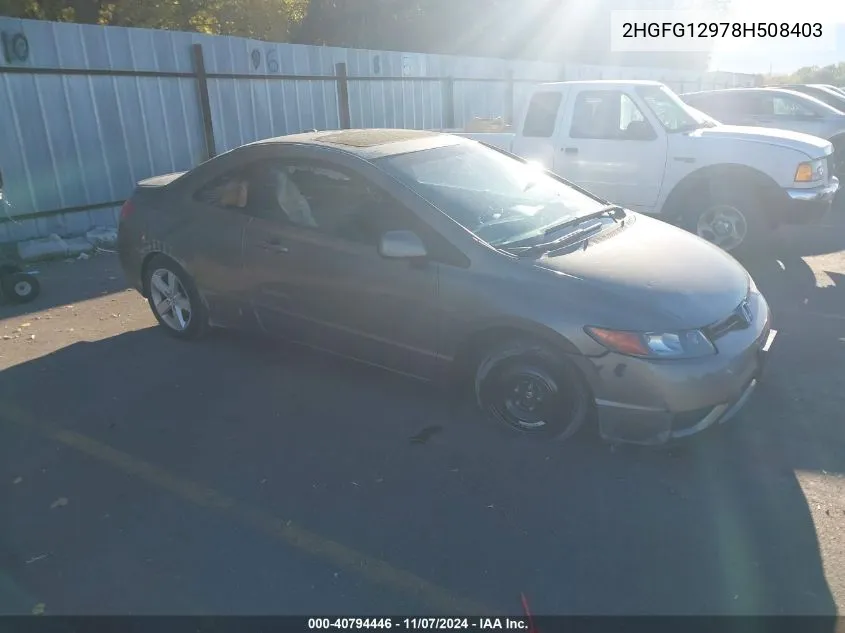 2008 Honda Civic Ex-L VIN: 2HGFG12978H508403 Lot: 40794446