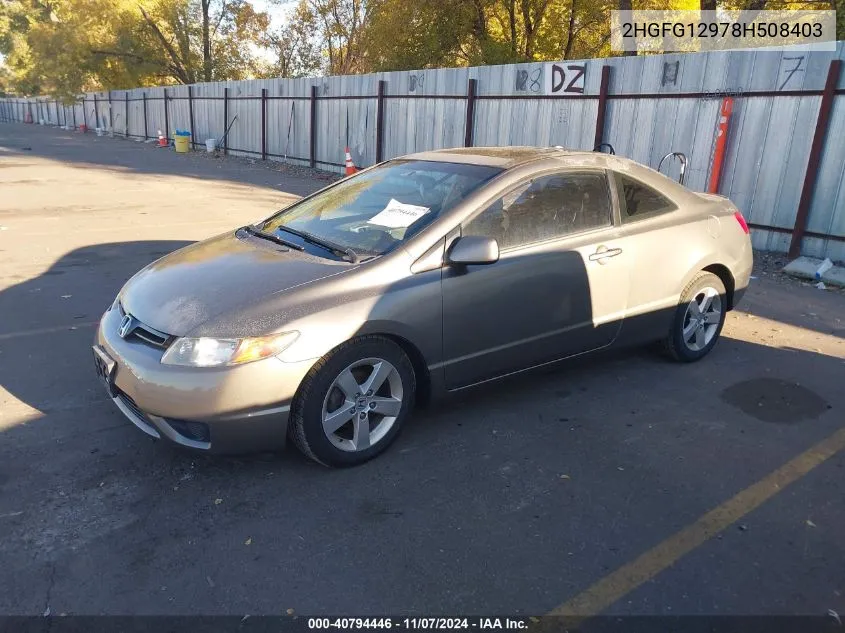 2008 Honda Civic Ex-L VIN: 2HGFG12978H508403 Lot: 40794446