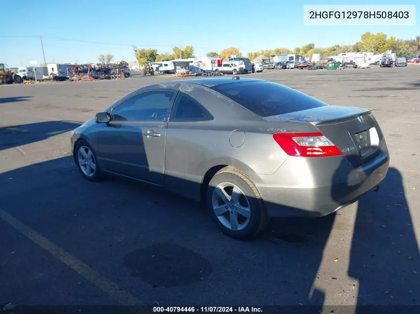 2008 Honda Civic Ex-L VIN: 2HGFG12978H508403 Lot: 40794446