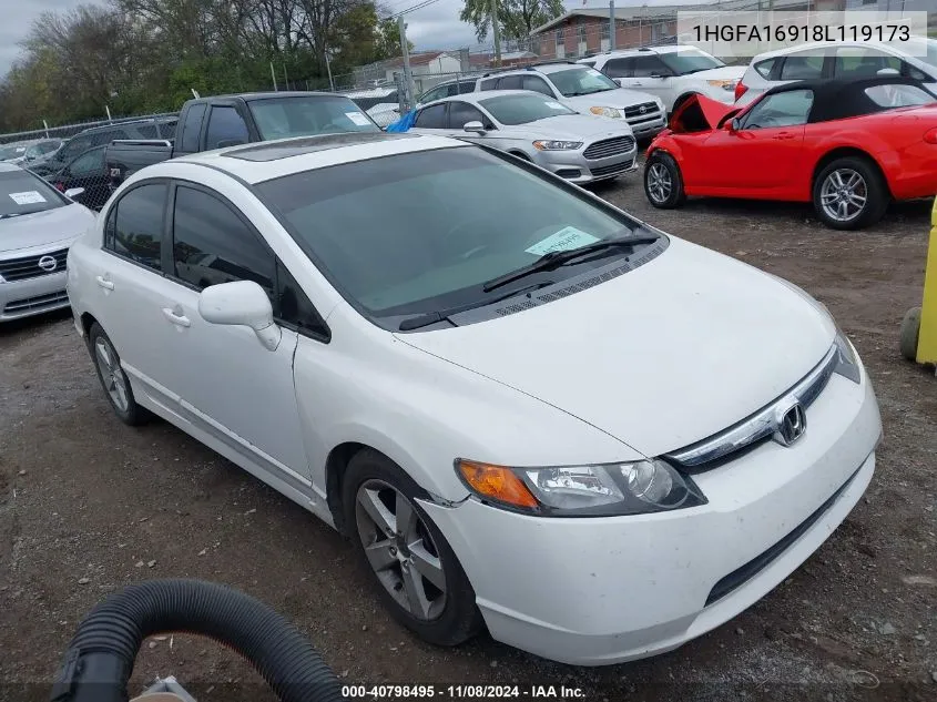 2008 Honda Civic Ex-L VIN: 1HGFA16918L119173 Lot: 40798495