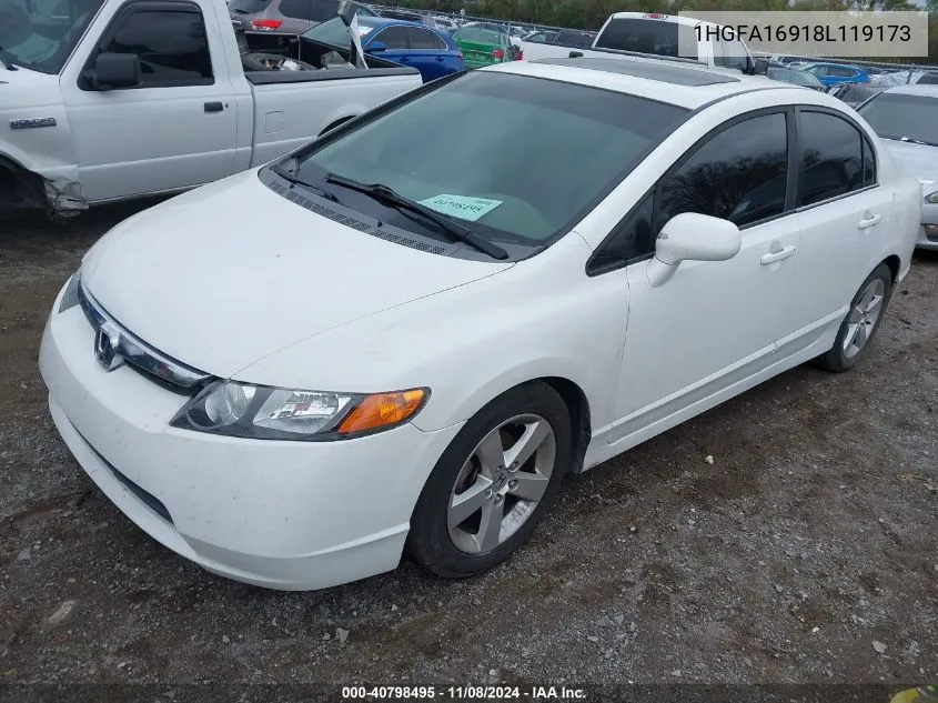 2008 Honda Civic Ex-L VIN: 1HGFA16918L119173 Lot: 40798495