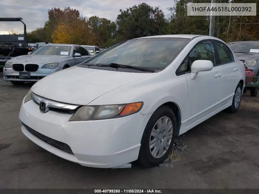 2008 Honda Civic Gx VIN: 1HGFA46518L000392 Lot: 40799260