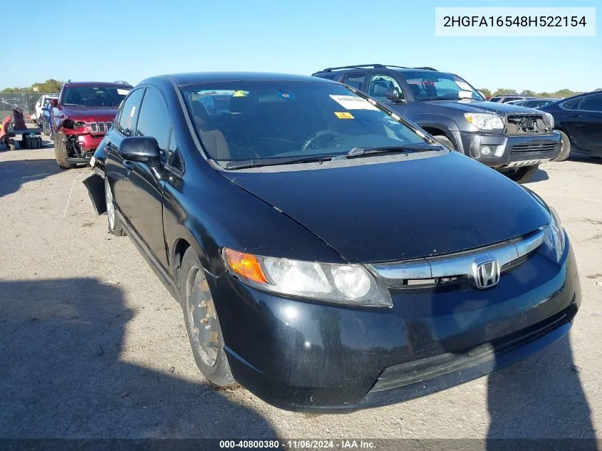 2008 Honda Civic Lx VIN: 2HGFA16548H522154 Lot: 40800380