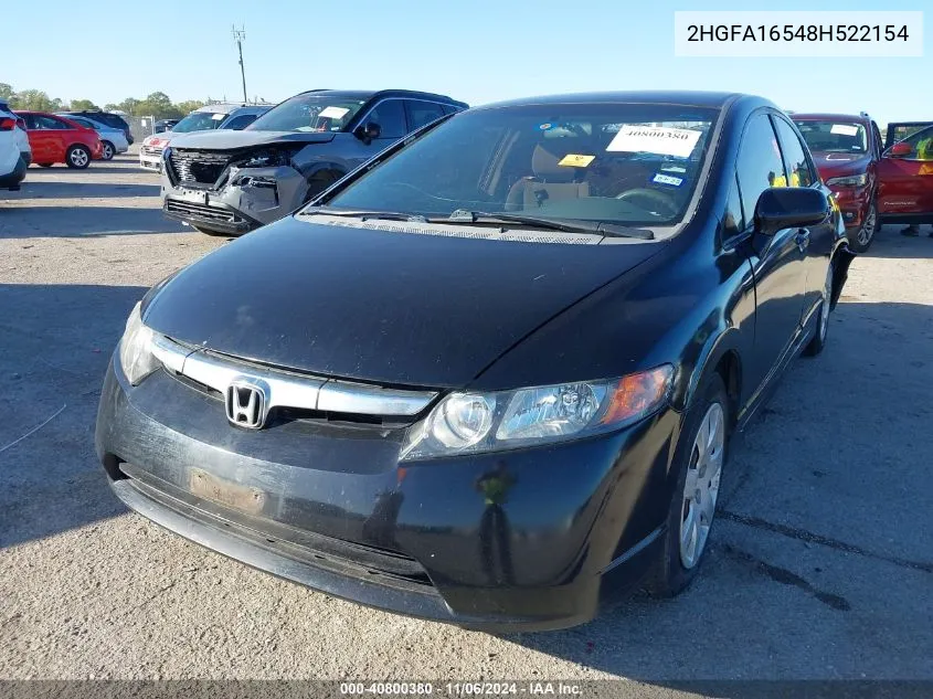 2008 Honda Civic Lx VIN: 2HGFA16548H522154 Lot: 40800380