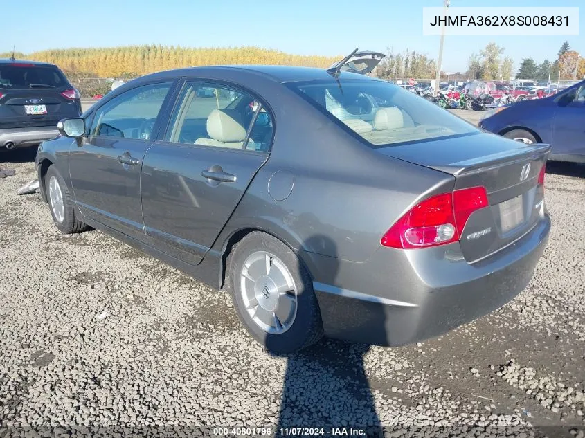 2008 Honda Civic Hybrid VIN: JHMFA362X8S008431 Lot: 40801796