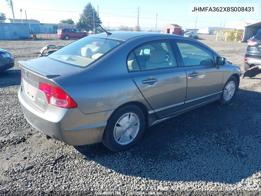 2008 Honda Civic Hybrid VIN: JHMFA362X8S008431 Lot: 40801796