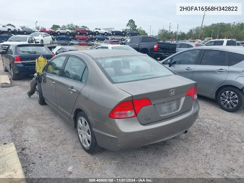 2008 Honda Civic Lx VIN: 2HGFA16568H342822 Lot: 40808158