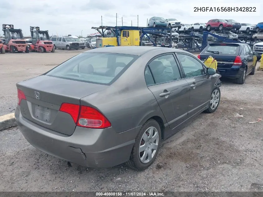 2008 Honda Civic Lx VIN: 2HGFA16568H342822 Lot: 40808158