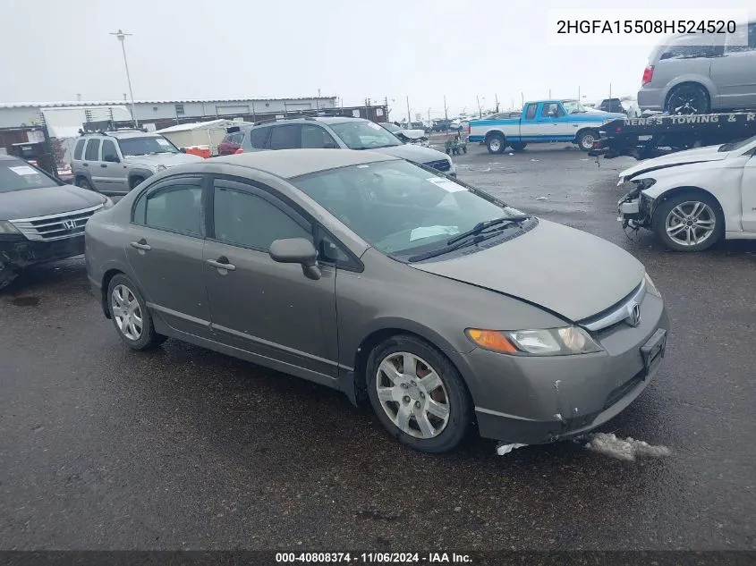 2008 Honda Civic Lx VIN: 2HGFA15508H524520 Lot: 40808374