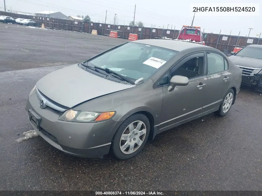 2008 Honda Civic Lx VIN: 2HGFA15508H524520 Lot: 40808374