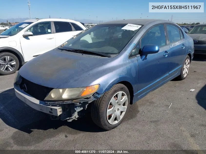 2008 Honda Civic Lx VIN: 2HGFA155X8H511967 Lot: 40811370