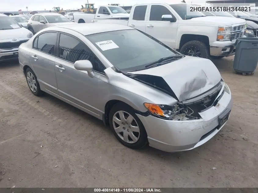 2008 Honda Civic Lx VIN: 2HGFA15518H344821 Lot: 40814149