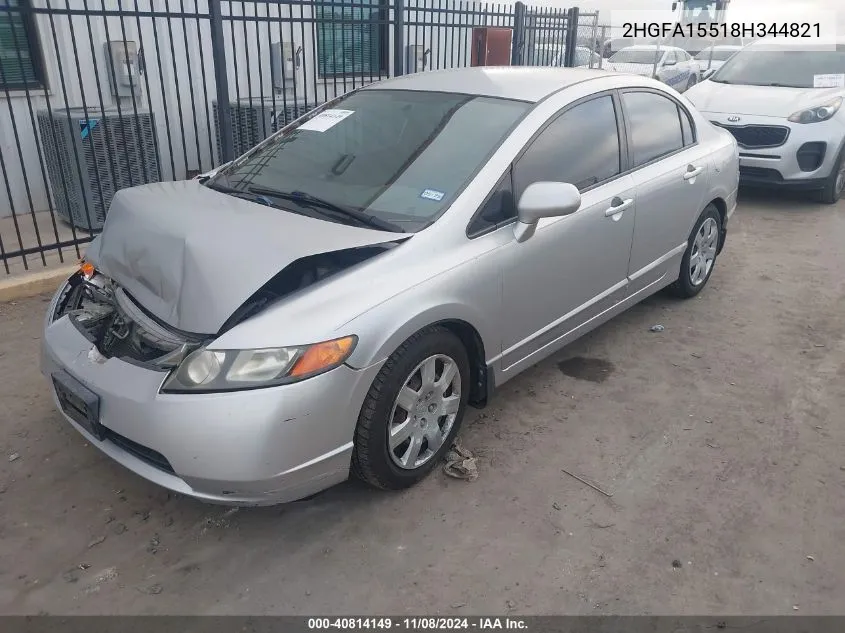 2008 Honda Civic Lx VIN: 2HGFA15518H344821 Lot: 40814149