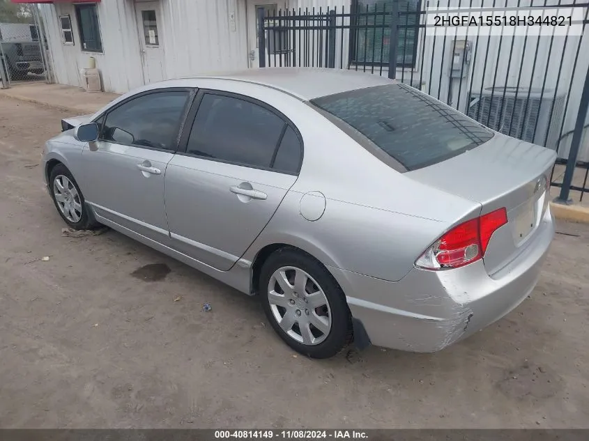 2008 Honda Civic Lx VIN: 2HGFA15518H344821 Lot: 40814149