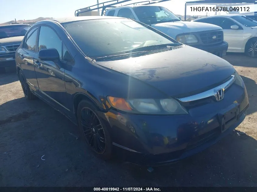 2008 Honda Civic Lx VIN: 1HGFA16578L049112 Lot: 40819942