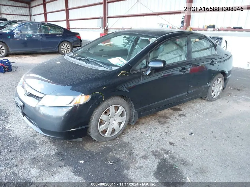 2008 Honda Civic Lx VIN: 2HGFA16588H308946 Lot: 40820011