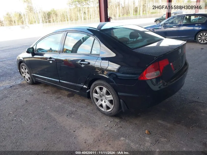 2008 Honda Civic Lx VIN: 2HGFA16588H308946 Lot: 40820011