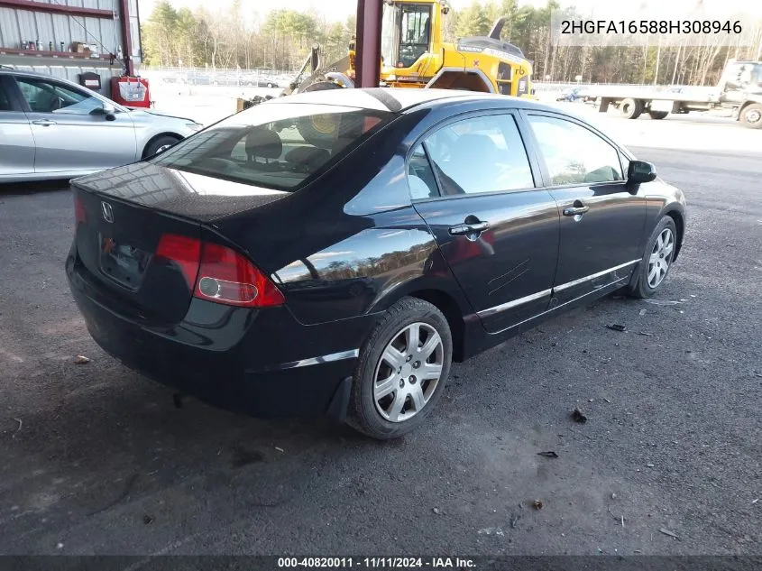 2008 Honda Civic Lx VIN: 2HGFA16588H308946 Lot: 40820011