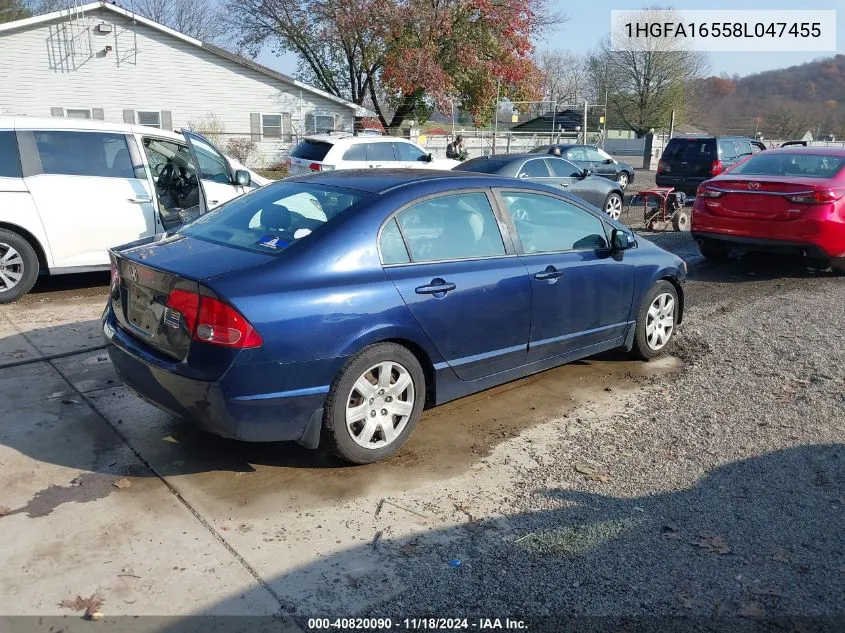 2008 Honda Civic Lx VIN: 1HGFA16558L047455 Lot: 40820090