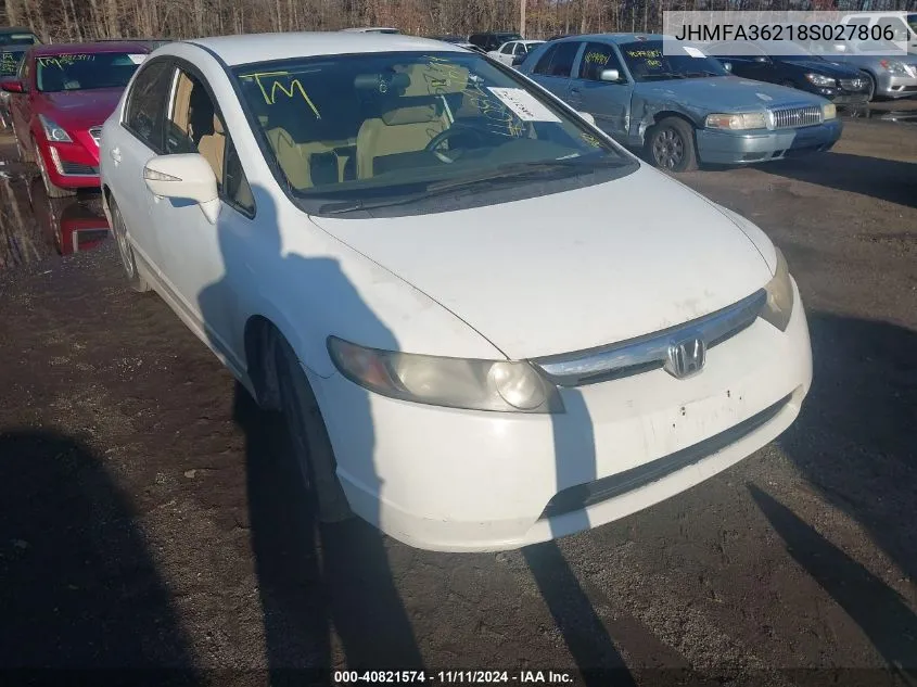 2008 Honda Civic Hybrid VIN: JHMFA36218S027806 Lot: 40821574