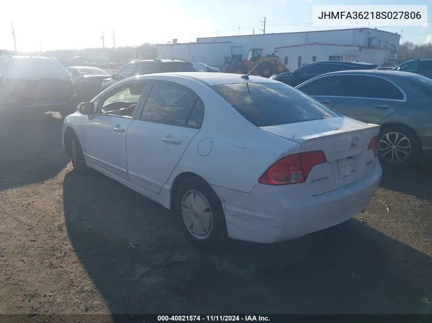 2008 Honda Civic Hybrid VIN: JHMFA36218S027806 Lot: 40821574