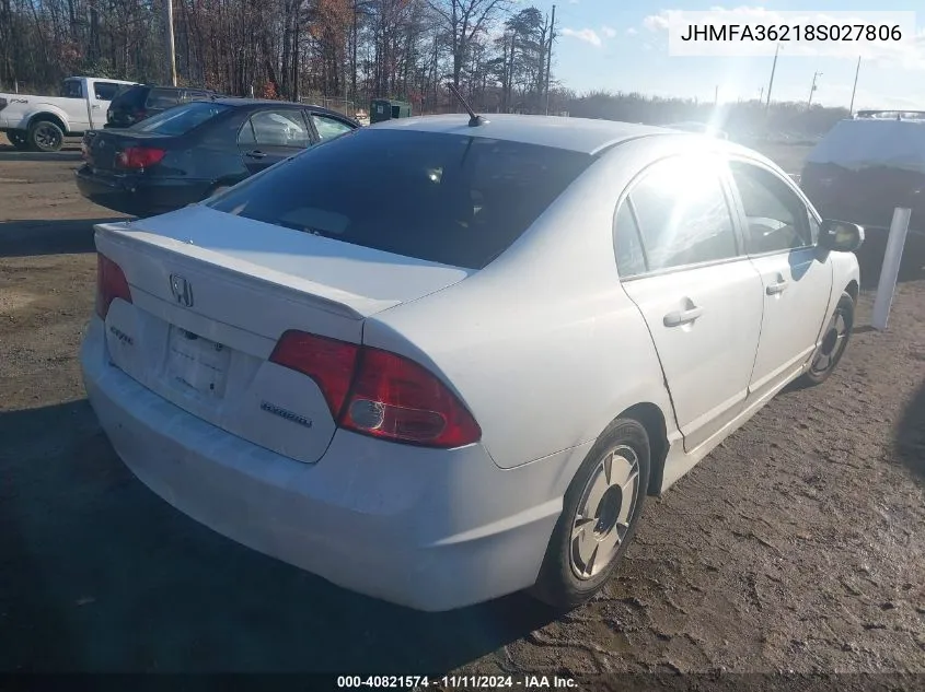 2008 Honda Civic Hybrid VIN: JHMFA36218S027806 Lot: 40821574