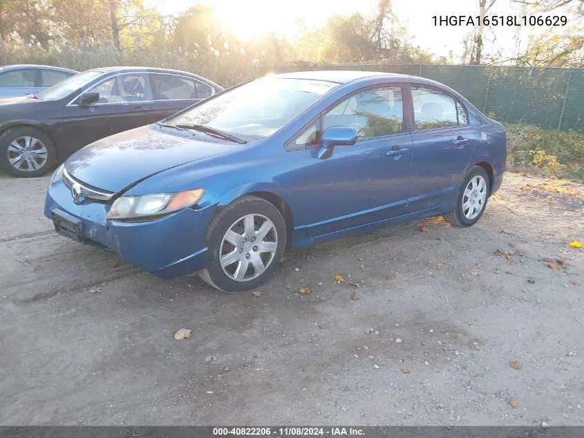 2008 Honda Civic Lx VIN: 1HGFA16518L106629 Lot: 40822206