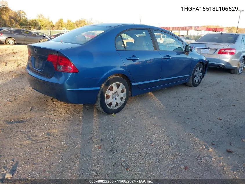 2008 Honda Civic Lx VIN: 1HGFA16518L106629 Lot: 40822206