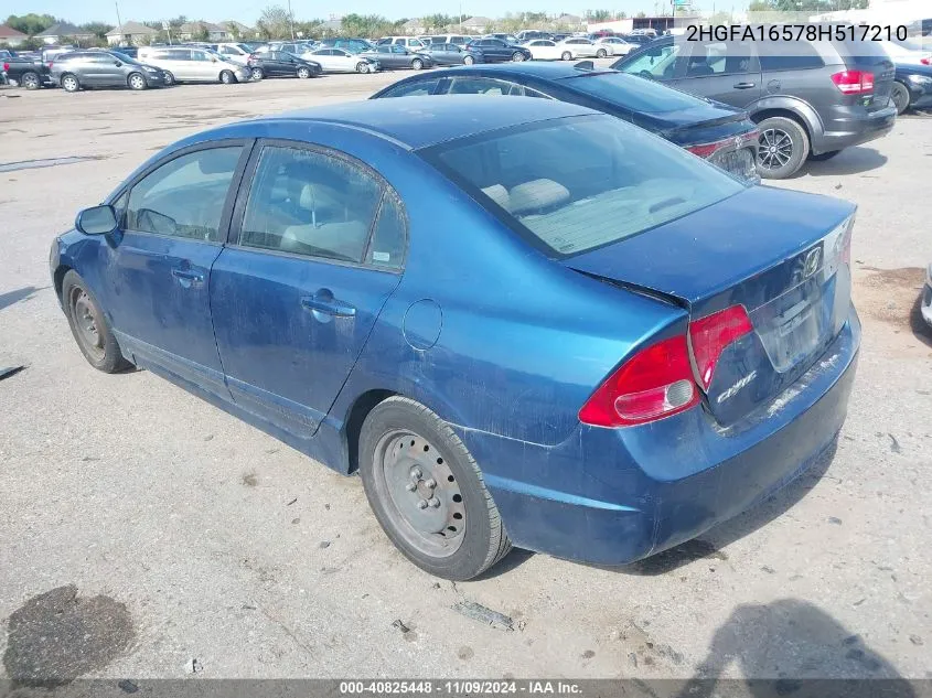 2008 Honda Civic Lx VIN: 2HGFA16578H517210 Lot: 40825448