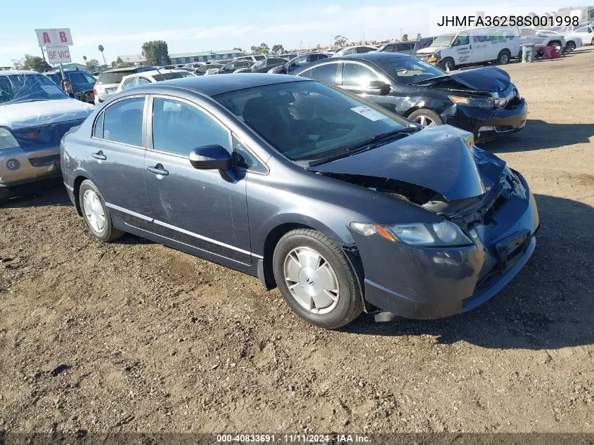 2008 Honda Civic Hybrid VIN: JHMFA36258S001998 Lot: 40833691