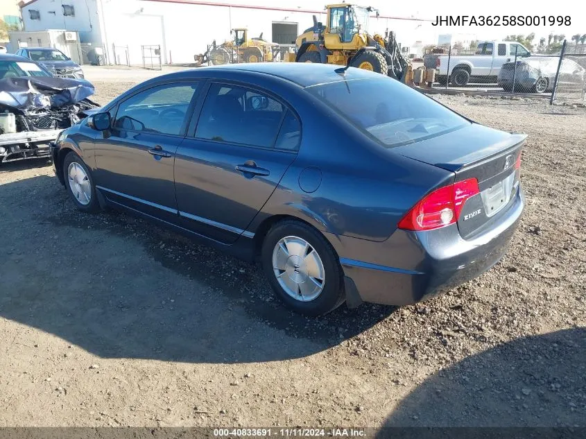 2008 Honda Civic Hybrid VIN: JHMFA36258S001998 Lot: 40833691