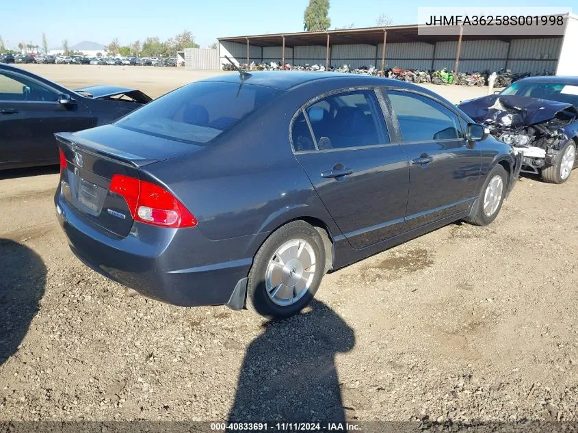 2008 Honda Civic Hybrid VIN: JHMFA36258S001998 Lot: 40833691