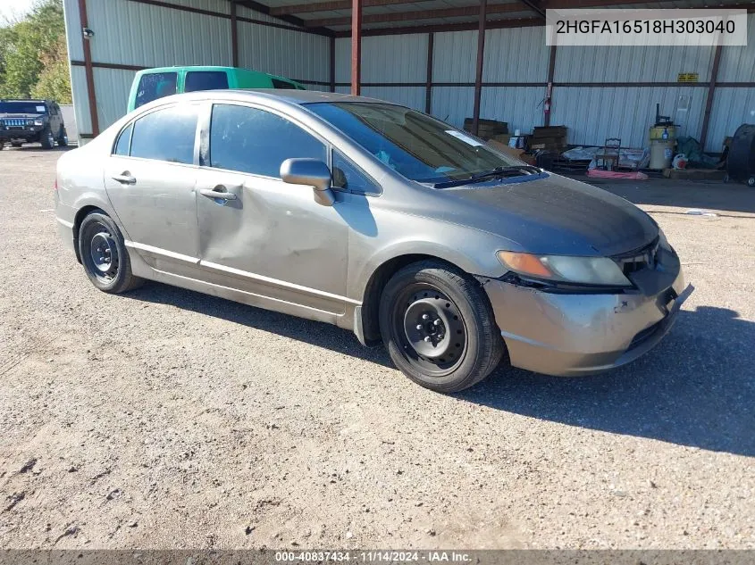 2008 Honda Civic Lx VIN: 2HGFA16518H303040 Lot: 40837434