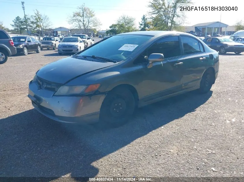 2008 Honda Civic Lx VIN: 2HGFA16518H303040 Lot: 40837434