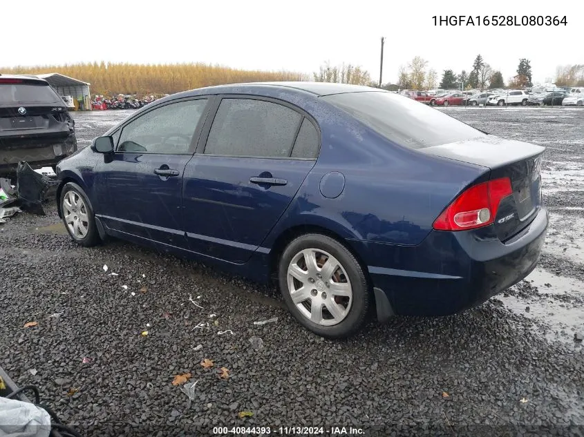 2008 Honda Civic Lx VIN: 1HGFA16528L080364 Lot: 40844393