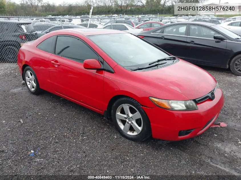 2008 Honda Civic Ex VIN: 2HGFG12858H576240 Lot: 40849403