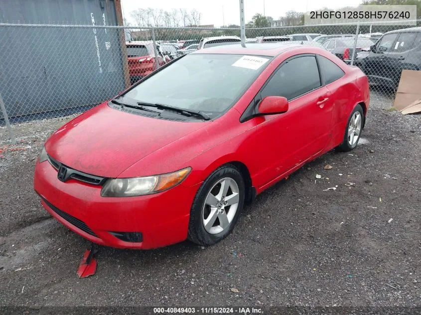 2008 Honda Civic Ex VIN: 2HGFG12858H576240 Lot: 40849403