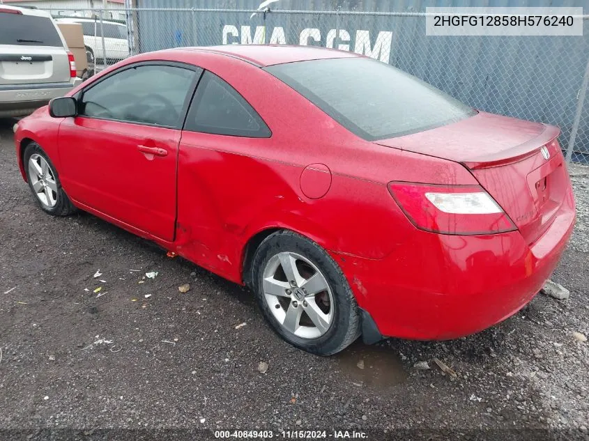 2008 Honda Civic Ex VIN: 2HGFG12858H576240 Lot: 40849403