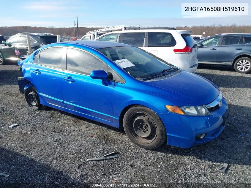 2008 Honda Civic Lx VIN: 2HGFA16508H519610 Lot: 40857433