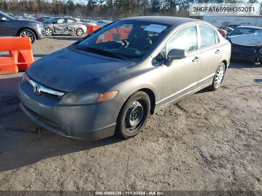 2008 Honda Civic Lx VIN: 2HGFA16598H352051 Lot: 40858239