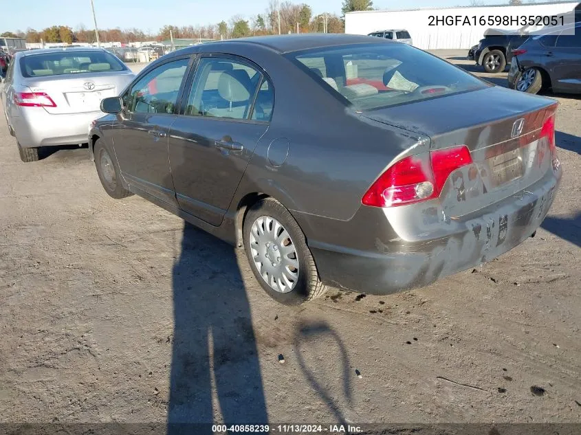 2008 Honda Civic Lx VIN: 2HGFA16598H352051 Lot: 40858239