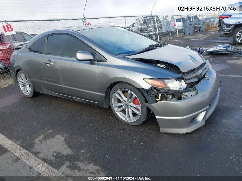 2008 Honda Civic Si VIN: 02HGFG215X8H70146 Lot: 40862049