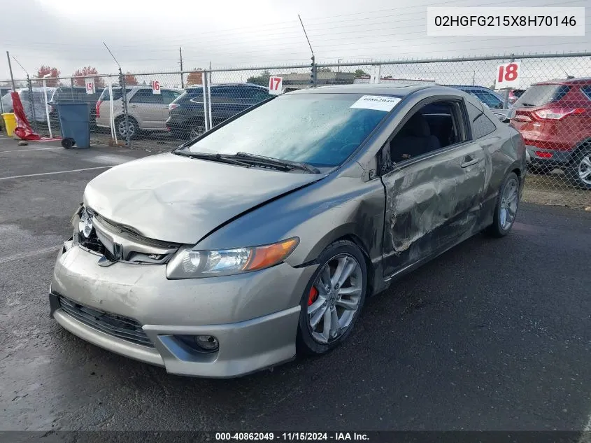 2008 Honda Civic Si VIN: 02HGFG215X8H70146 Lot: 40862049