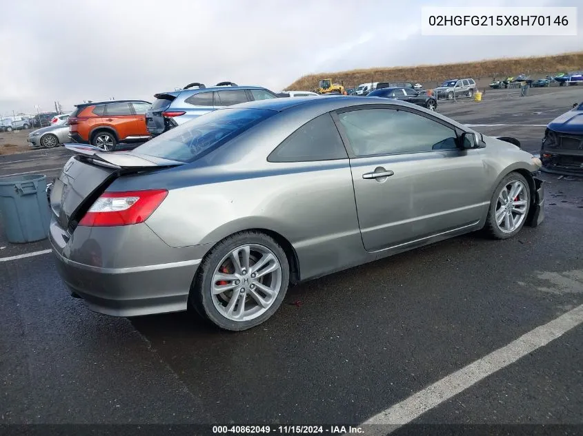 2008 Honda Civic Si VIN: 02HGFG215X8H70146 Lot: 40862049