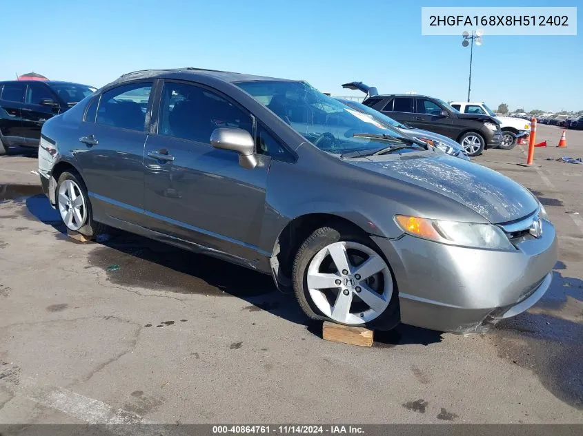 2008 Honda Civic Ex VIN: 2HGFA168X8H512402 Lot: 40864761