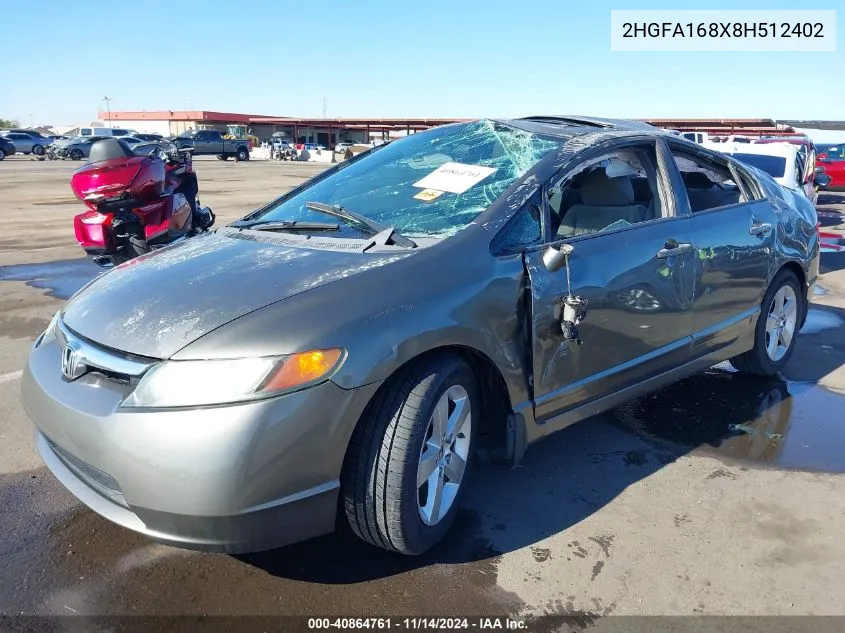 2008 Honda Civic Ex VIN: 2HGFA168X8H512402 Lot: 40864761