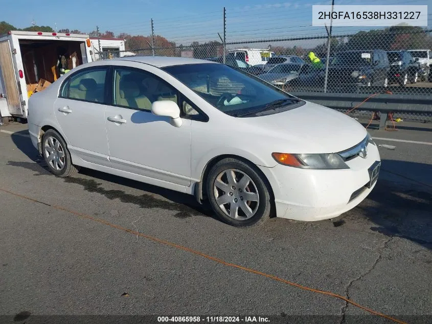 2008 Honda Civic Lx VIN: 2HGFA16538H331227 Lot: 40865958