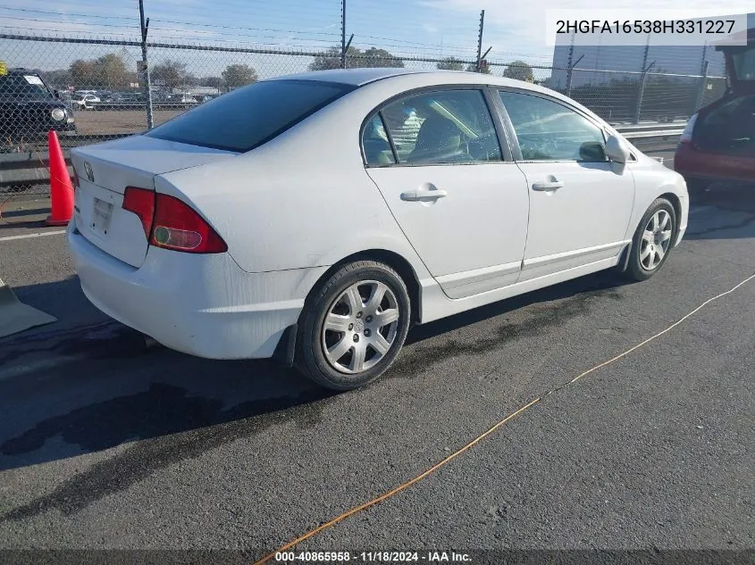 2008 Honda Civic Lx VIN: 2HGFA16538H331227 Lot: 40865958