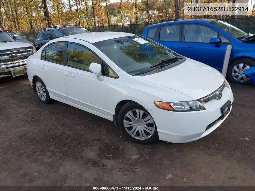 2008 Honda Civic Lx VIN: 2HGFA16528H522914 Lot: 40866473