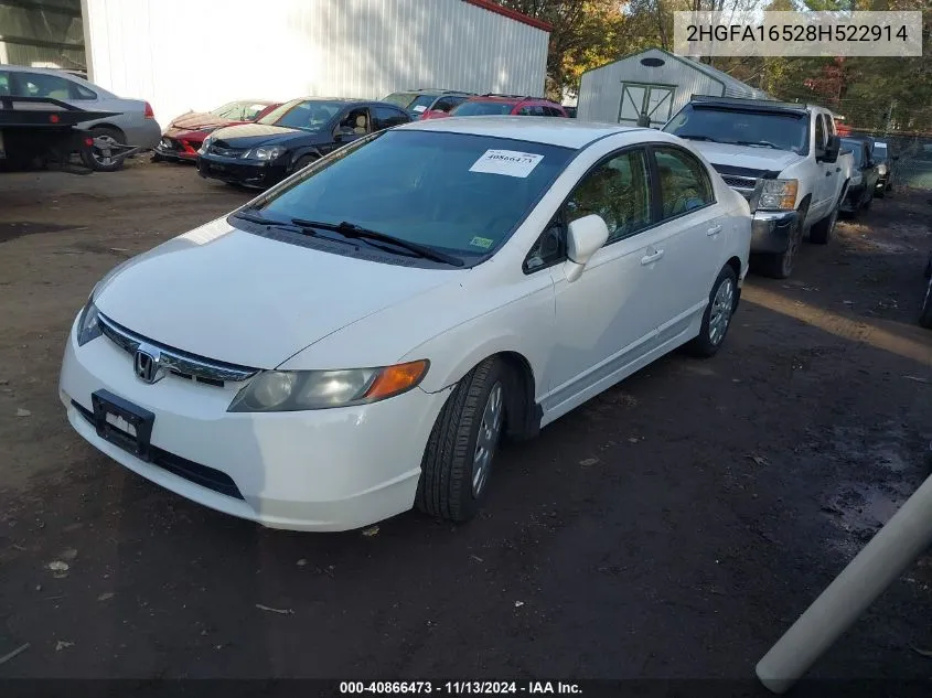 2008 Honda Civic Lx VIN: 2HGFA16528H522914 Lot: 40866473